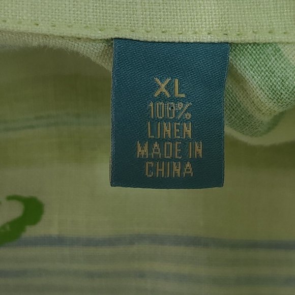 Tommy Bahama Mens XL Linen Shirt L/S Green Yellow Stripe Button Up Beach Wear - Picture 12 of 12